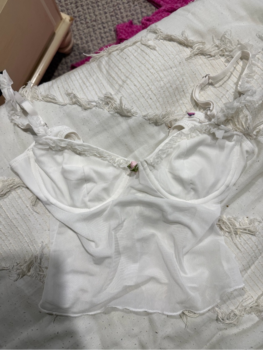 White Lace-Trim Longline Bra Top - Picture 2 of 2
